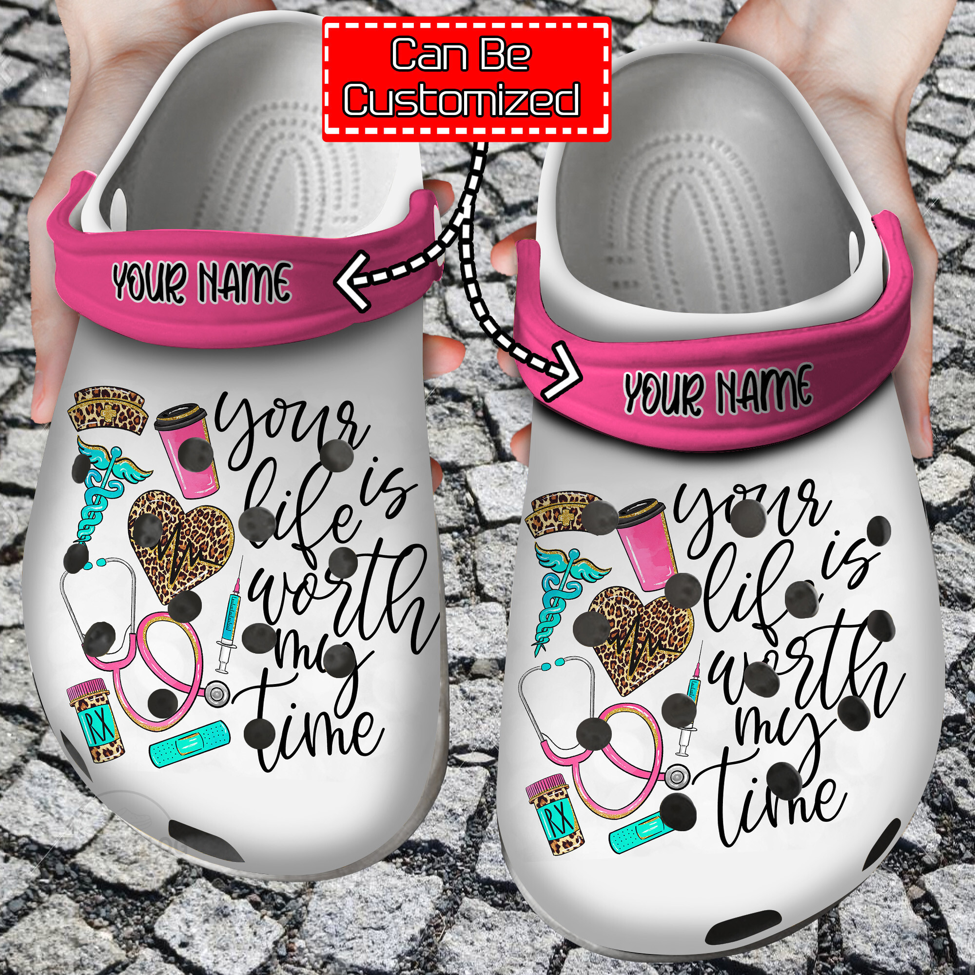 Nurse Personalized Your Life Is Worth My Time Nurse Leopard Clog Shoes