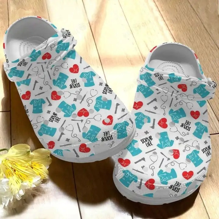 Nurse Scrub Life Nursing Job Symbols Pattern Crocband Clog Shoes For Men Women