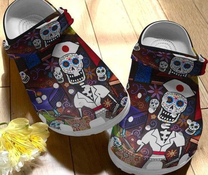 Nurse Skulls Pattern Mexico Rubber clog Shoes Comfy Footwear