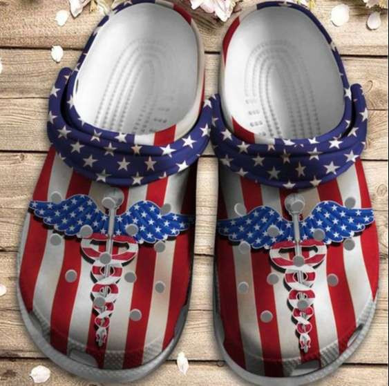 Nurse Symbol American Flag 4Th Of July Crocband Clogs