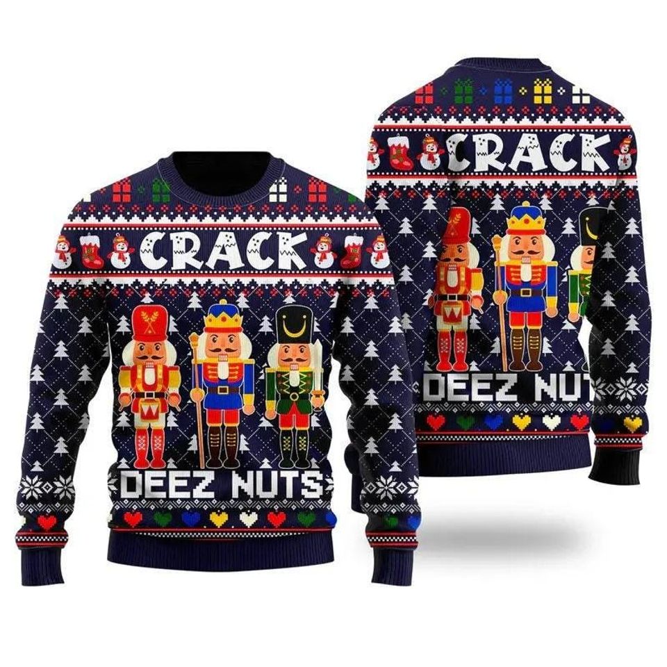 Nutcracker Christmas Ugly Sweater, Crack Deez Nuts Sweatshirt