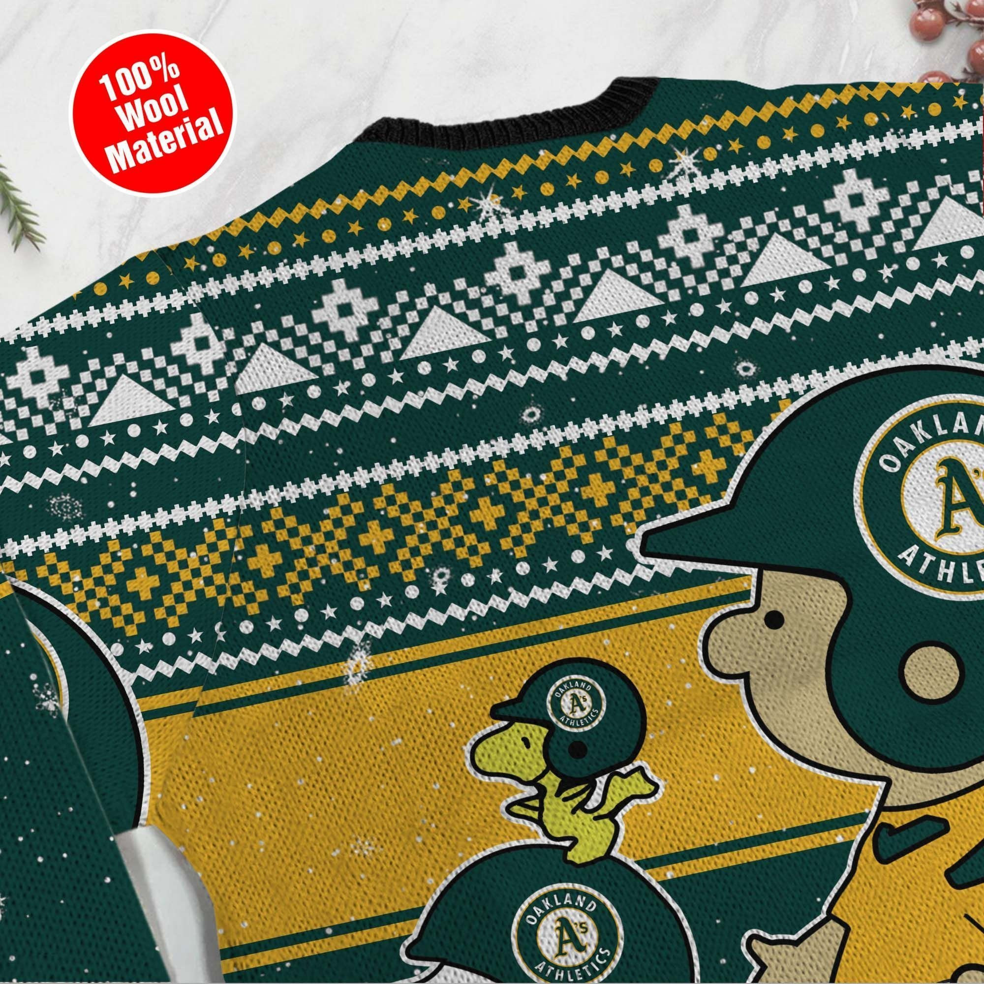 Oakland Athletics Charlie Brown Snoopy Wear Football Jersey Ugly Christmas Sweater Adult 3D Funny Matching for family