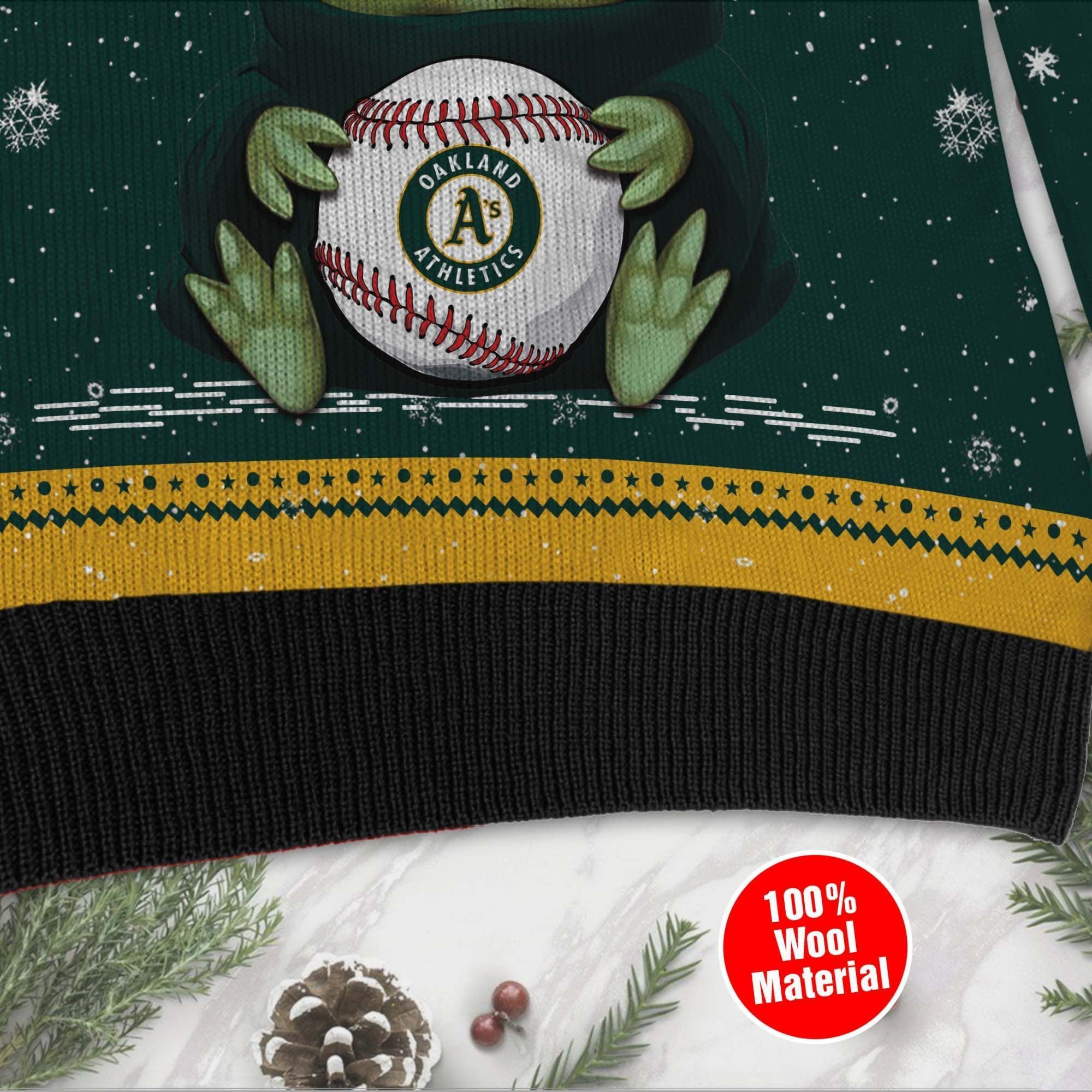 Oakland Athletics Grogu Baby Yoda Hug Logo Ugly Christmas Sweater Adult 3D Funny Matching for family - Image 3