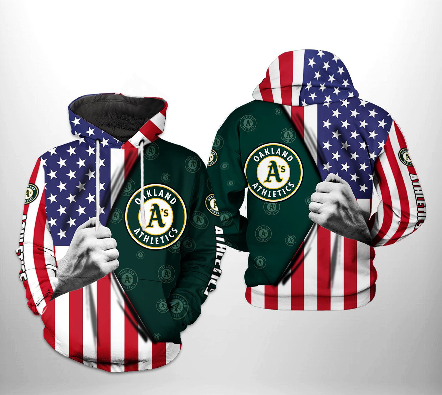 Oakland Athletics MLB US Flag 3D All Over Print Hoodie, Zip Hoodie