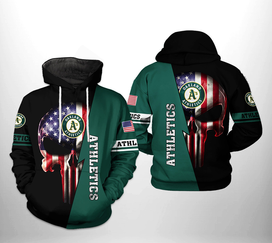 Oakland Athletics MLB US Flag Skull 3D All Over Print Hoodie, Zip Hoodie