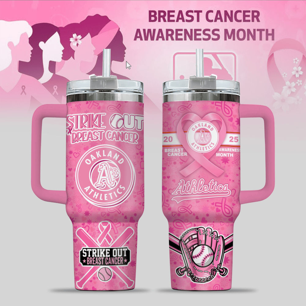 Oakland Athletics MLB x Breast Cancer Awareness Custom Stanley Cup 40 oz 30 oz Tumbler With HandleTVC2301125