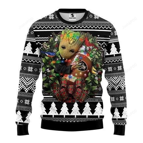Oakland Raiders Groot Hug Ugly Christmas Sweater Adult 3D Funny Matching for family