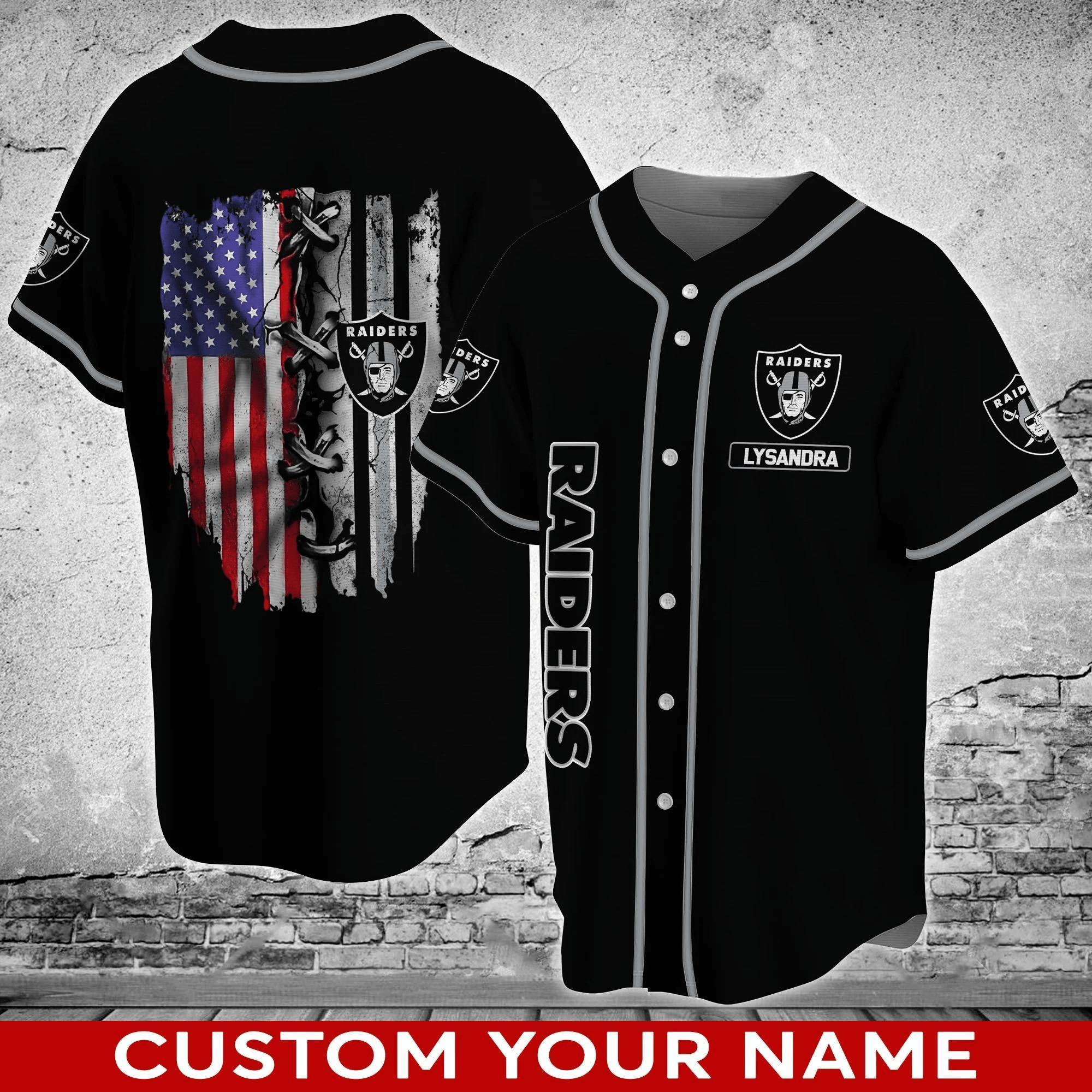 Oakland Raiders Personalized Flag Us Baseball Jersey Shirt