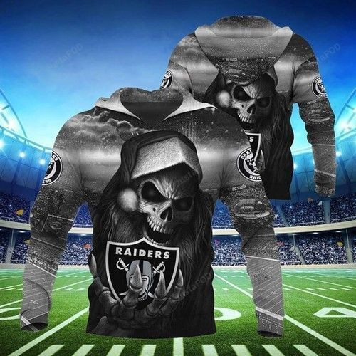 Oakland Raiders Santa Skull 3D All Over Print Hoodie, Zip Hoodie