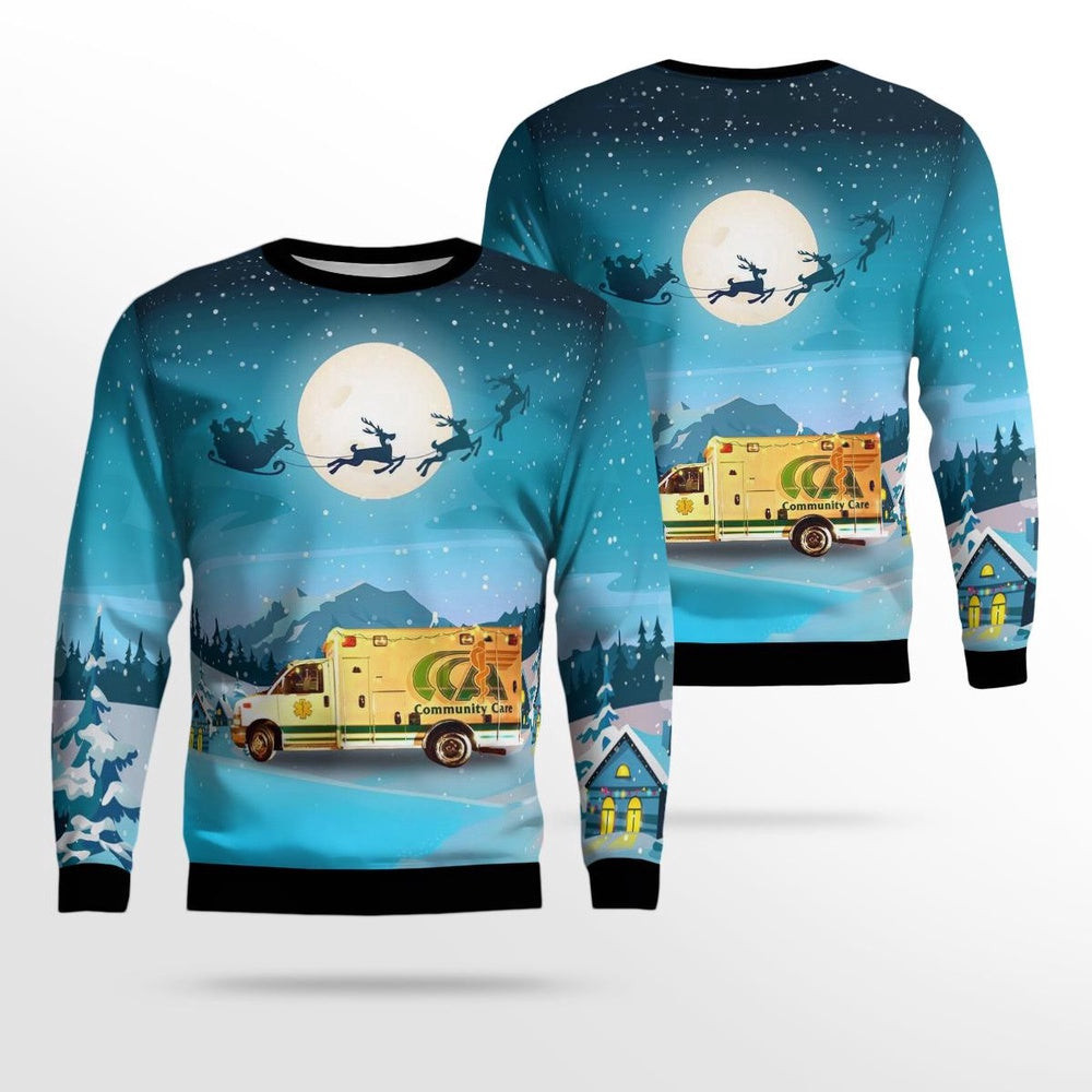 Oakwood Ohio Community Care Ambulance AOP Ugly Sweater Christmas Unisex Sweaters Gift For Christmas