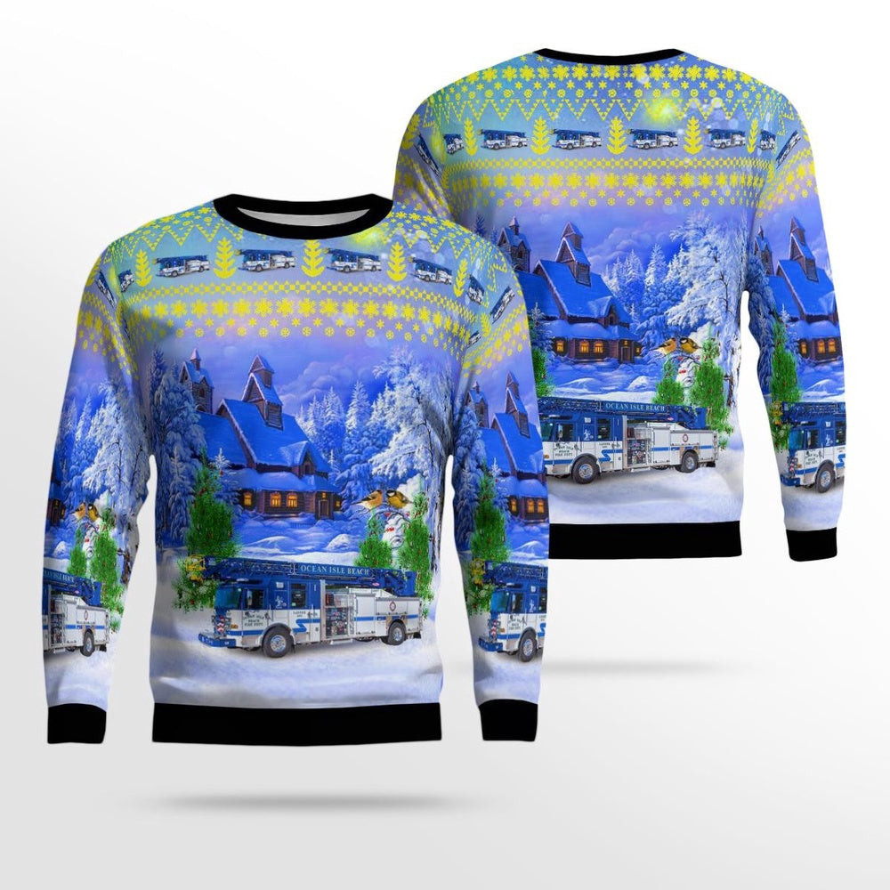Ocean Isle Beach North Carolina Ocean Isle Beach Fire Department AOP Ugly Sweater Christmas Unisex Sweaters Gift For Christmas