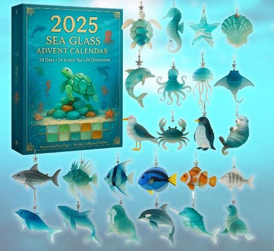 Ocean Lovers Advent Calendar 2025 – 24 Sea Glass Ornaments Holiday Countdown - Image 8