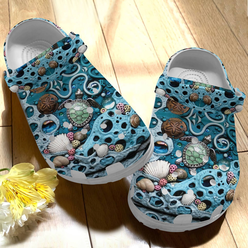 Ocean Mosaics Turtle Sea Gift For Lover Rubber clog Shoes Comfy Footwear