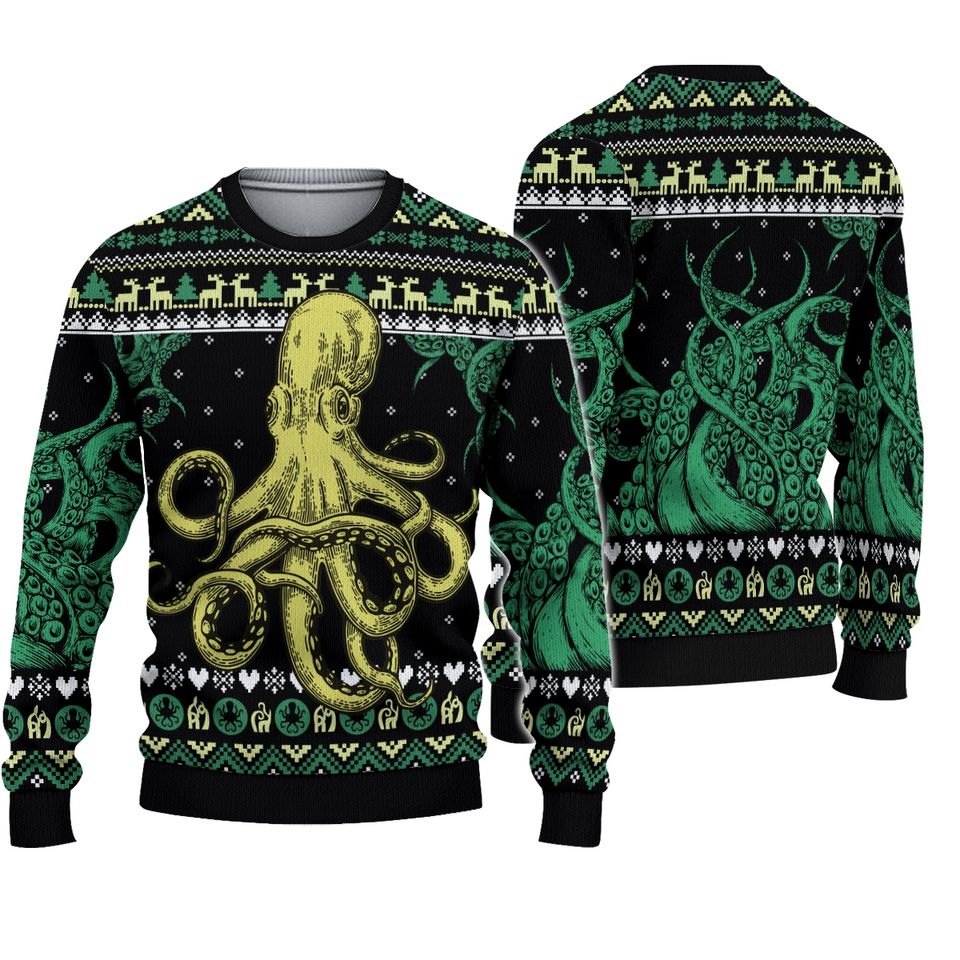 Octopus Ugly Christmas 3D Sweater, Christmas Gift 3D Sweater