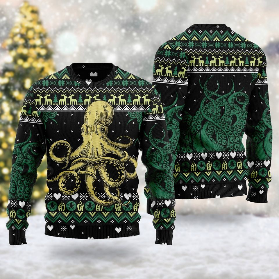 Octopus Ugly Christmas Sweatshirt, Octopus Christmas Wool Sweater