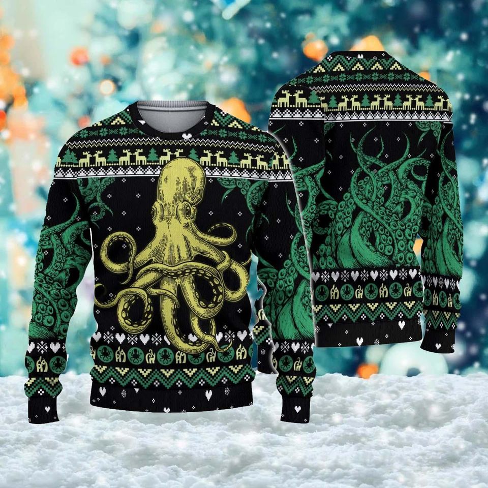 Octopus Ugly Christmas Sweatshirt, Octopus Christmas Wool Ugly Sweatshirt