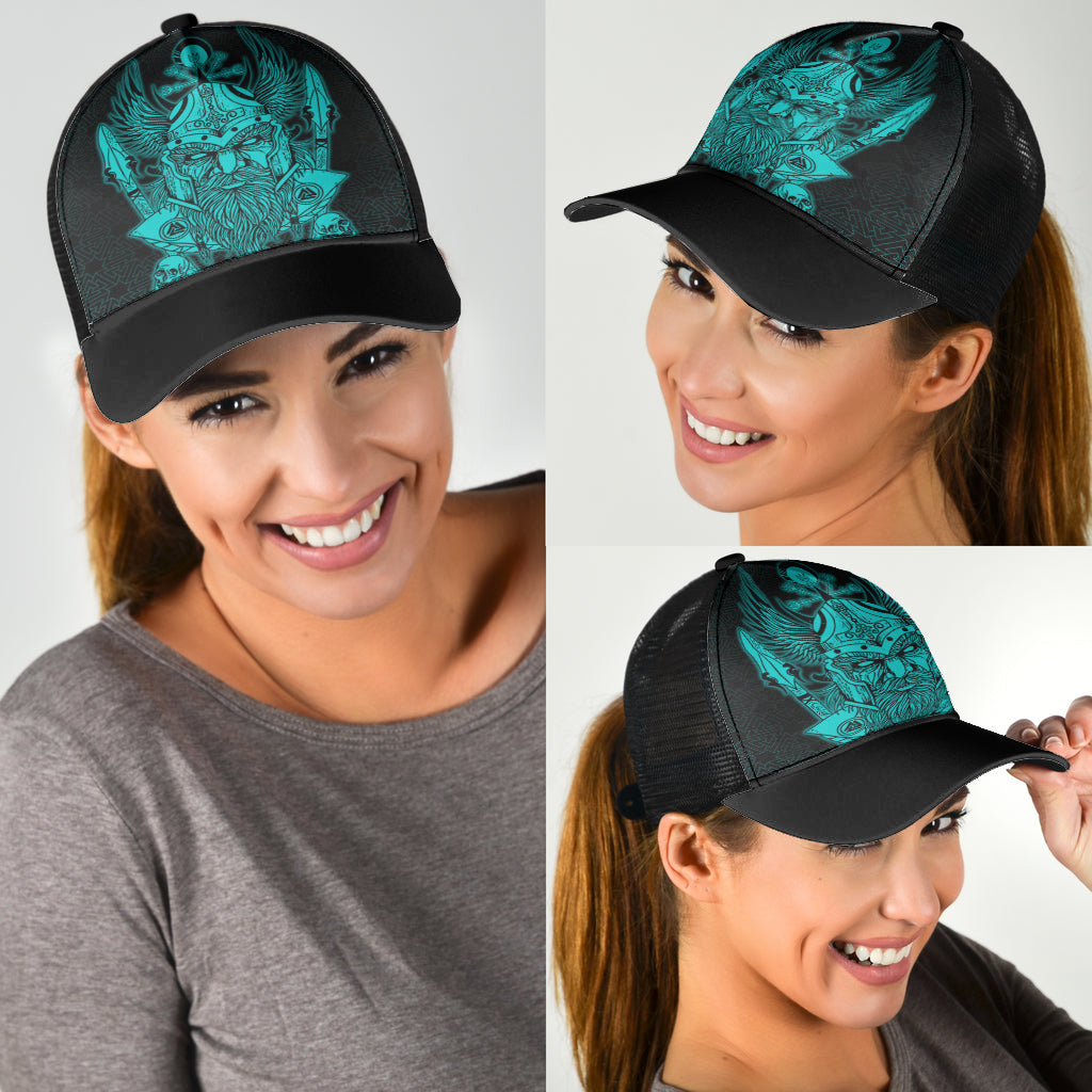 Odin And Raven Turquoise Text Viking Homeset Mesh Back Cap Trucker Hats Custom Hats Gifts For Men & Women