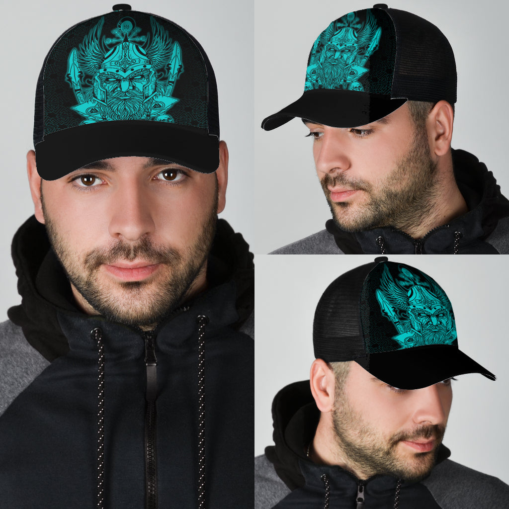 Odin And Raven Turquoise Text Viking Homeset Mesh Back Cap Trucker Hats Custom Hats Gifts For Men & Women