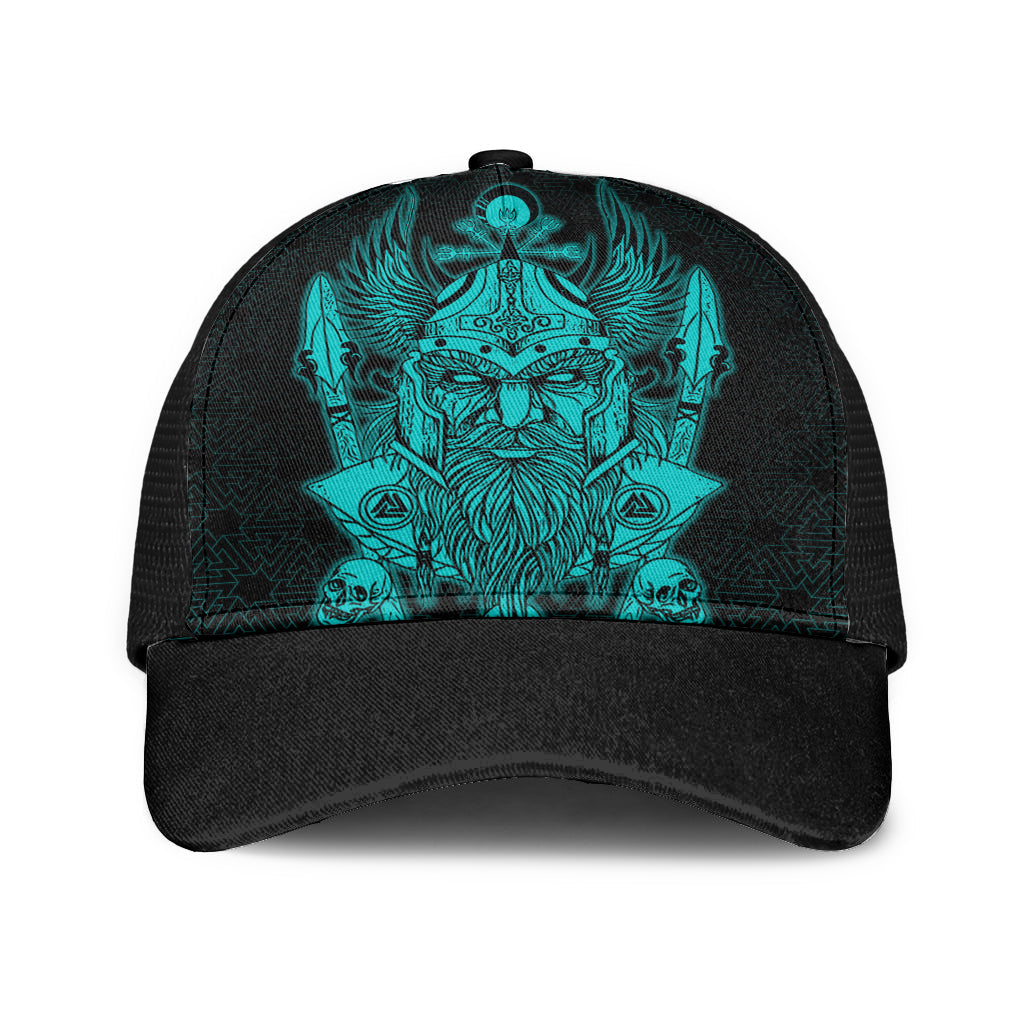 Odin And Raven Turquoise Text Viking Homeset Mesh Back Cap Trucker Hats Custom Hats Gifts For Men & Women