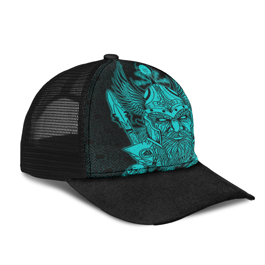 Odin And Raven Turquoise Text Viking Homeset Mesh Back Cap Trucker Hats Custom Hats Gifts For Men & Women
