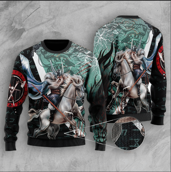 Odin And Sleipnir Viking Ugly Christmas Sweater Adult 3D Funny Matching for family