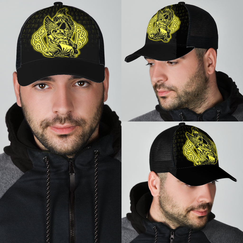 Odin Raven Viking Set Gold Mesh Back Cap Trucker Hats Custom Hats Gifts For Men & Women