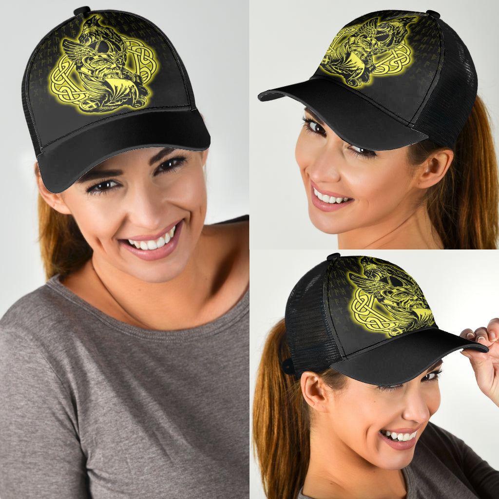 Odin Raven Viking Set Gold Mesh Back Cap Trucker Hats Custom Hats Gifts For Men & Women