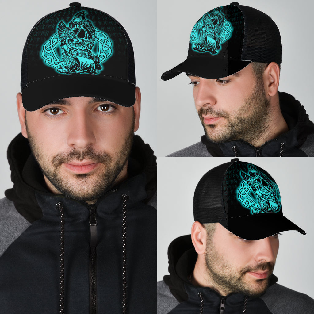 Odin Raven Viking Set Turquoise Mesh Back Cap Trucker Hats Custom Hats Gifts For Men & Women