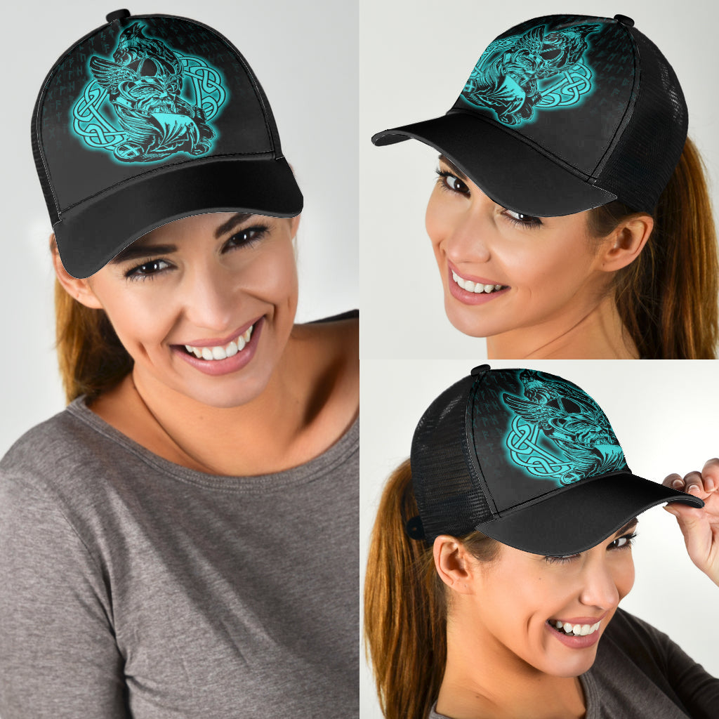 Odin Raven Viking Set Turquoise Mesh Back Cap Trucker Hats Custom Hats Gifts For Men & Women