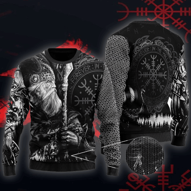 Odin Tattoo Valknut Viking Ugly Christmas Sweater Adult 3D Funny Matching for family
