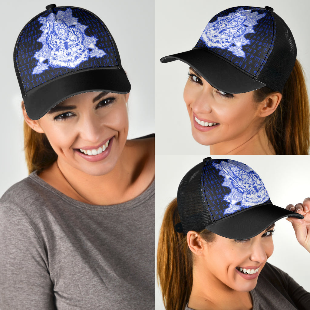 Odin Wolf Viking Set Blue Mesh Back Cap Trucker Hats Custom Hats Gifts For Men & Women