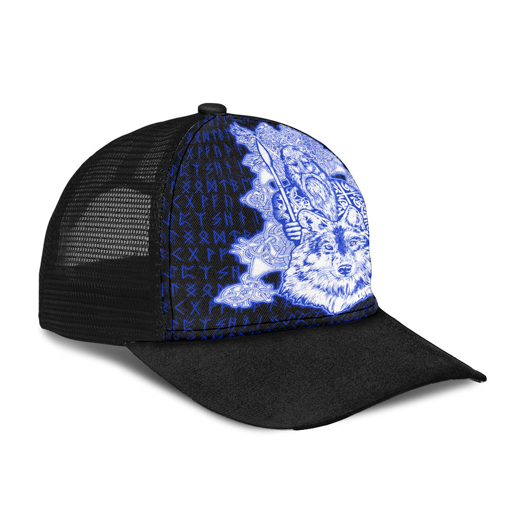 Odin Wolf Viking Set Blue Mesh Back Cap Trucker Hats Custom Hats Gifts For Men & Women