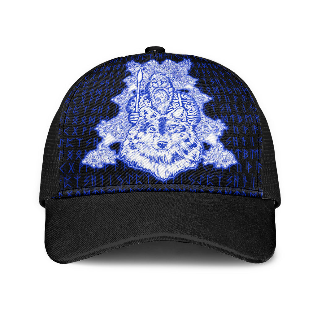 Odin Wolf Viking Set Blue Mesh Back Cap Trucker Hats Custom Hats Gifts For Men & Women