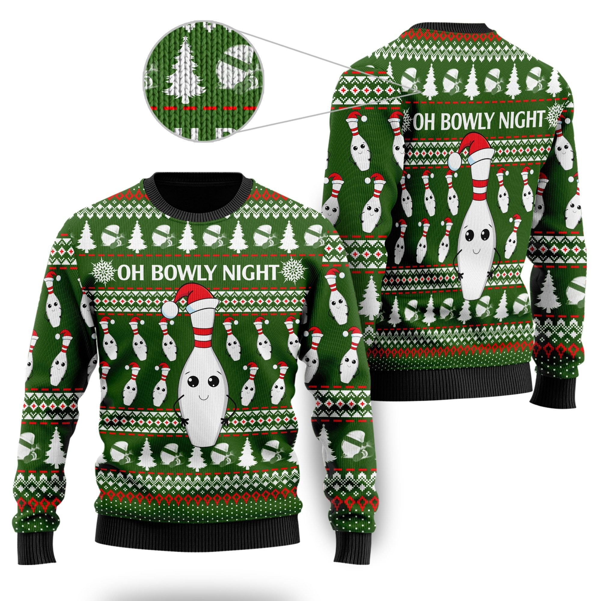 Oh Bowly Night With Christmas Patterns For Bowling And Sport Lovers Ugly Christmas Sweater Adult 3D Funny Matching for family