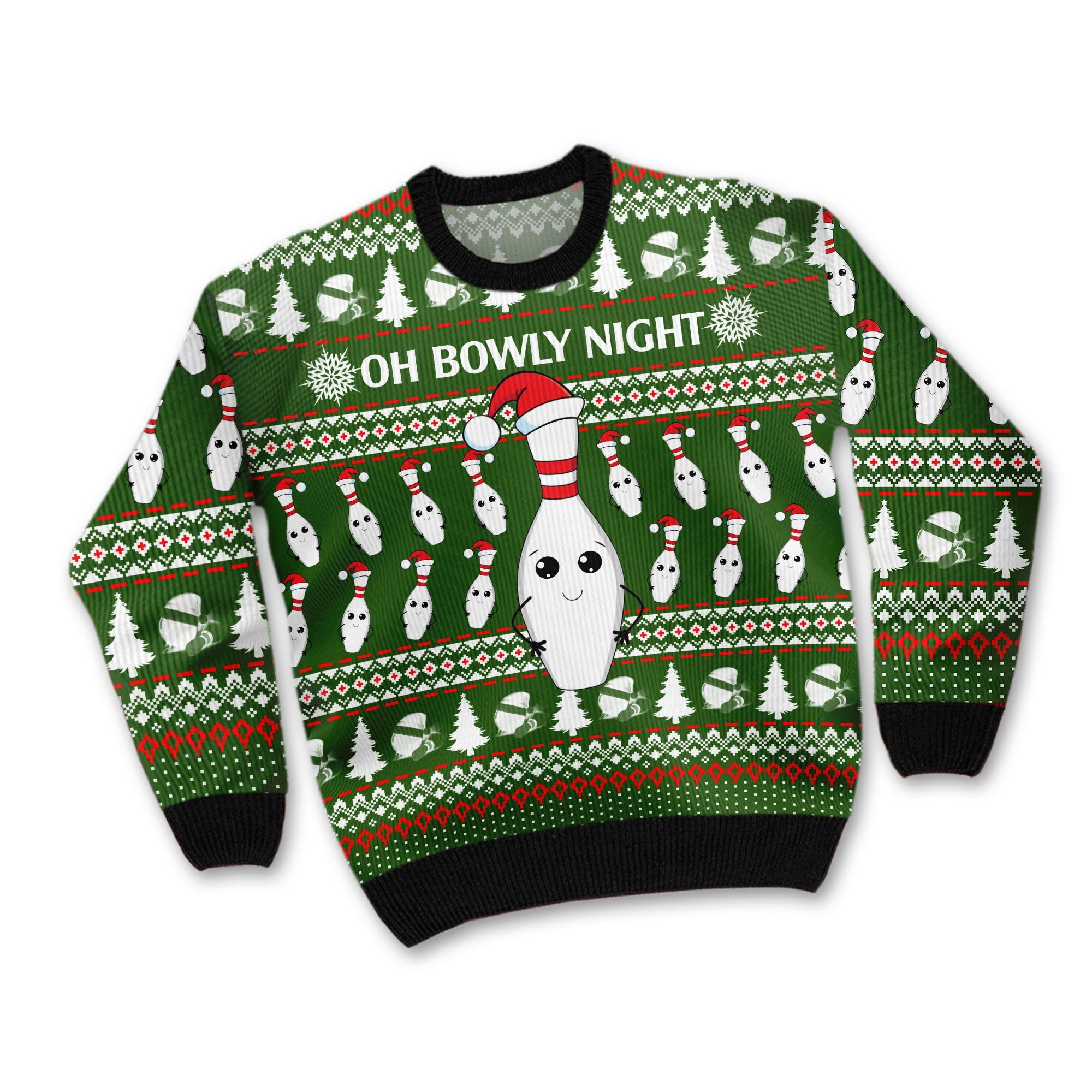 Oh Bowly Night With Christmas Patterns For Bowling And Sport Lovers Ugly Christmas Sweater Adult 3D Funny Matching for family - Image 2