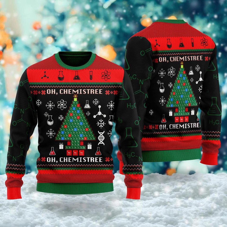 Oh, Chemistree Science Ugly Christmas Sweater, Chemist Lover Xmas Sweatshirt