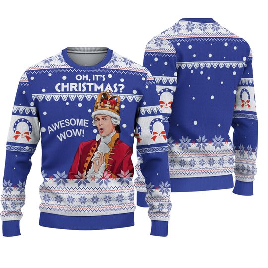 Oh Its Christmas Awesome Wow Quotes 3D shirt, King Meme Ugly Christmas Sweater - Image 3