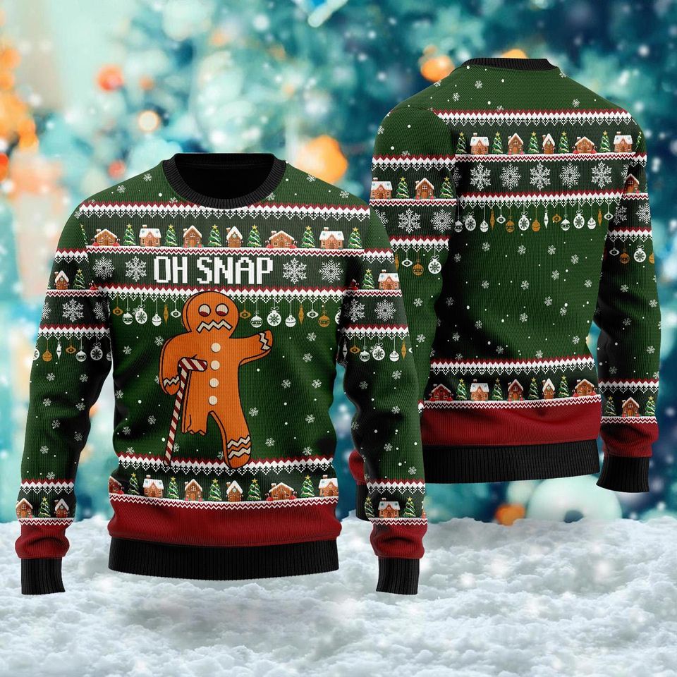 Oh Snap Gingerbread 3D Ugly Christmas Sweater, Gingerbread Xmas Ugly Sweatshirt