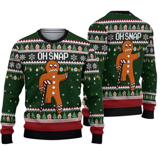Oh Snap Gingerbread Christmas Ugly Sweater, Ugly Christmas Sweater - Image 2