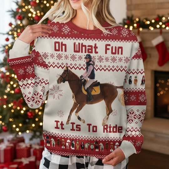 Oh What Fun It Is To Ride Christmas Gift for Horse Lovers - Personalized Horse Ugly Sweater - Image 6