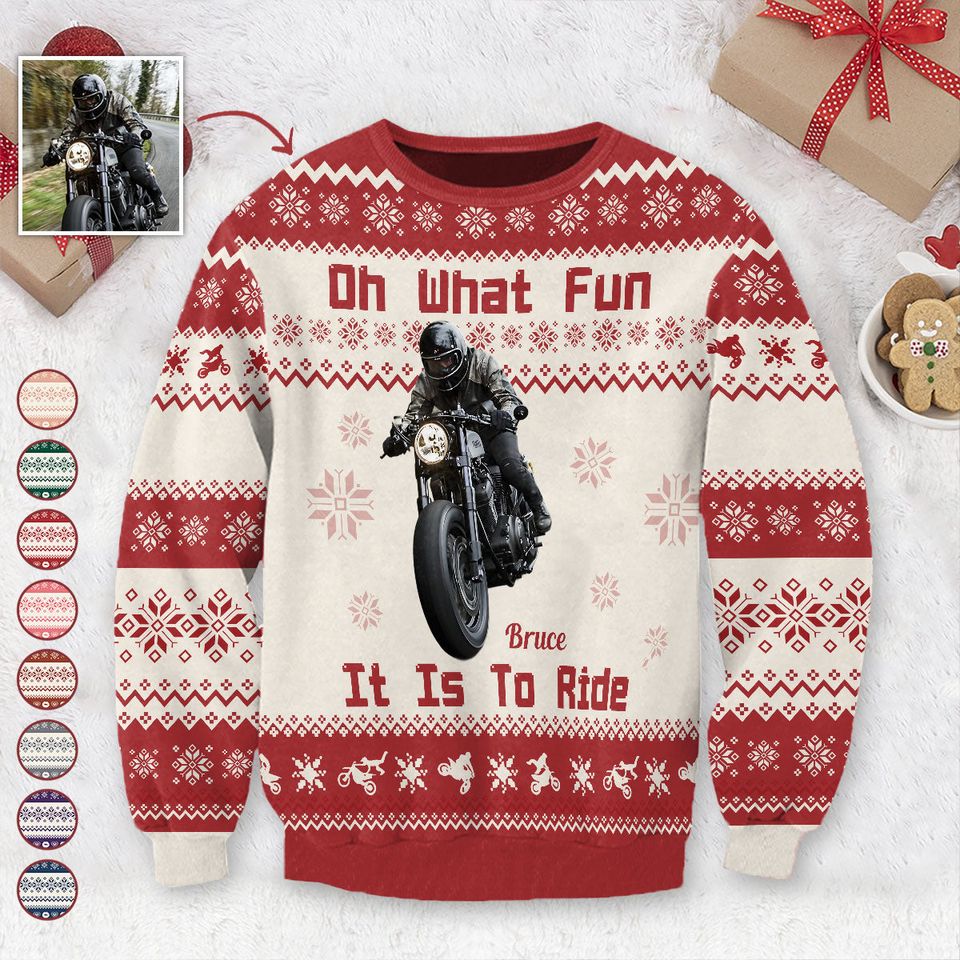 Oh What Fun It Is To Ride - Personalized Biker Ugly Sweater
