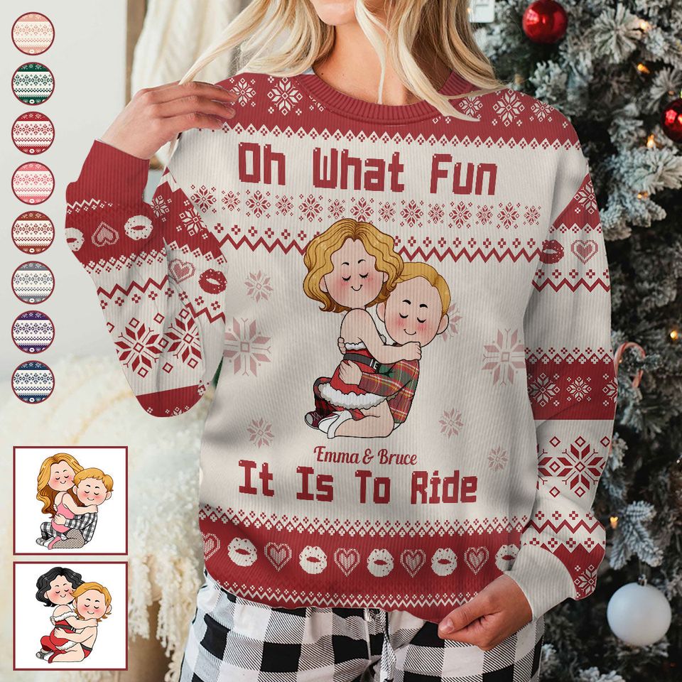 Oh What Fun It Is To Ride - Personalized Couple Ugly Sweatshirt