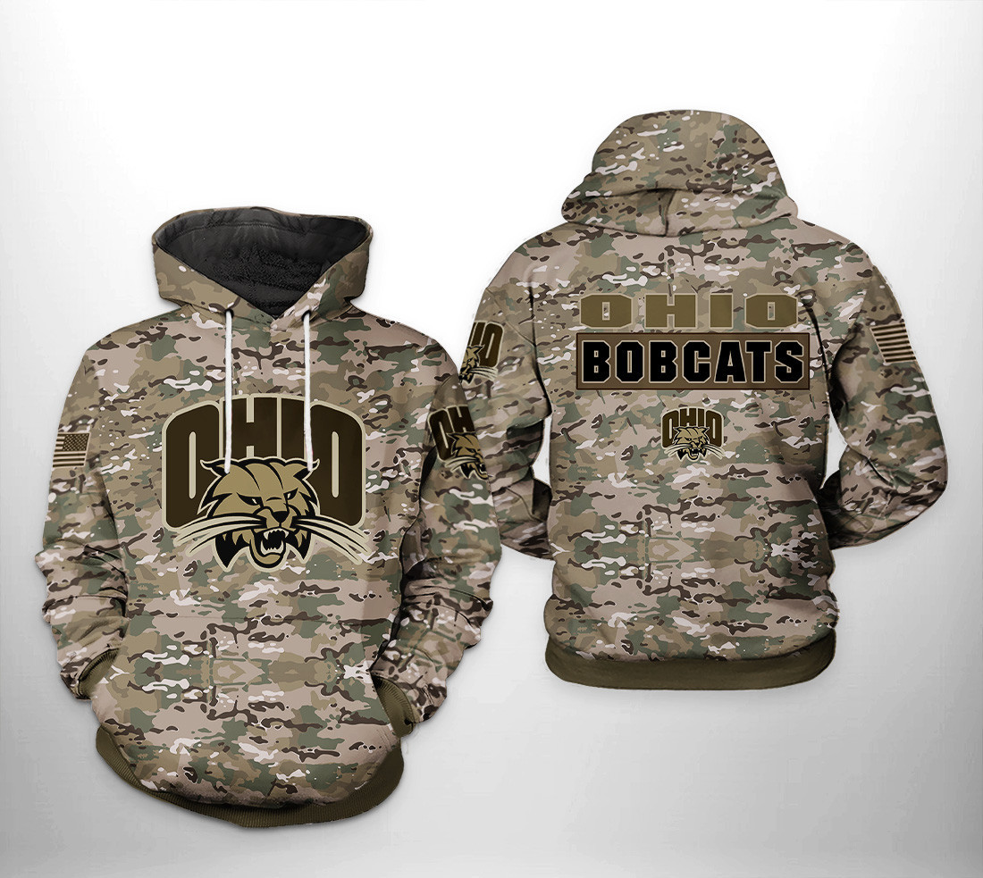 Ohio Bobcats NCAA Camo Veteran 3D All Over Print Hoodie, Zip Hoodie
