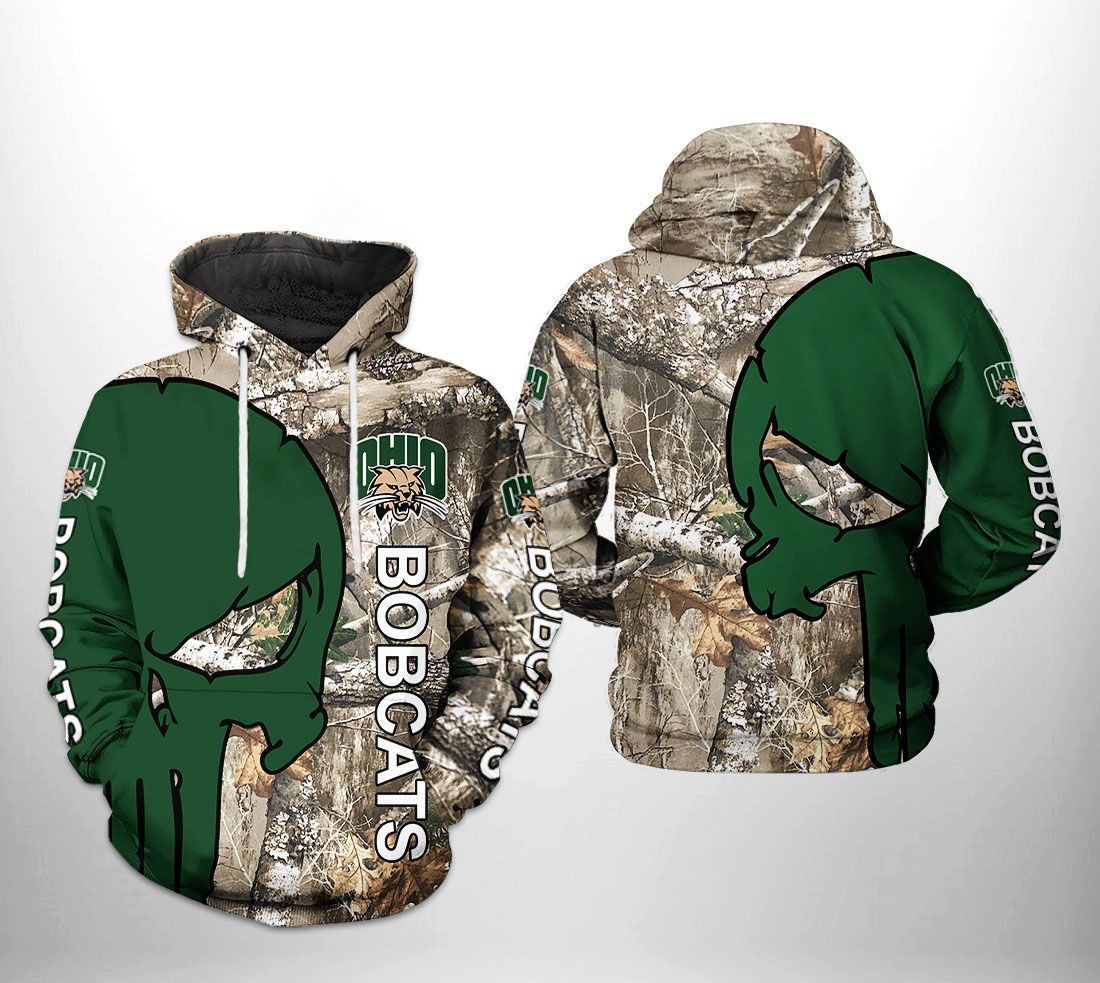 Ohio Bobcats NCAA Camo Veteran Hunting 3D All Over Print Hoodie, Zip Hoodie