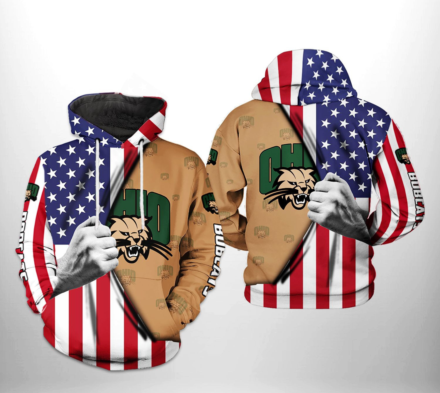 Ohio Bobcats NCAA US Flag 3D All Over Print Hoodie, Zip Hoodie