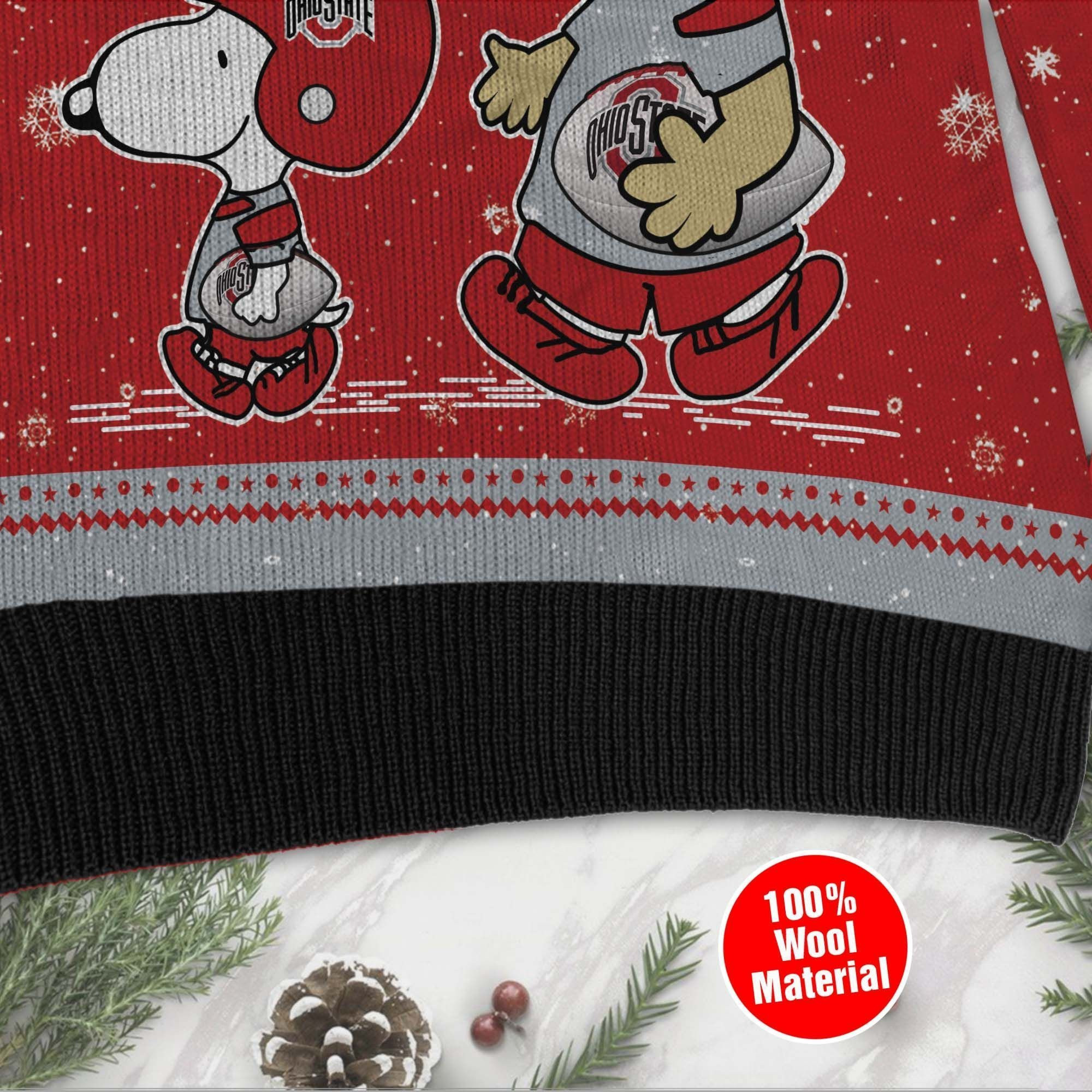 Ohio State Buckeyes Charlie Brown Snoopy Wear Football Jersey Ugly Christmas Sweater Adult 3D Funny Matching for family - Image 2