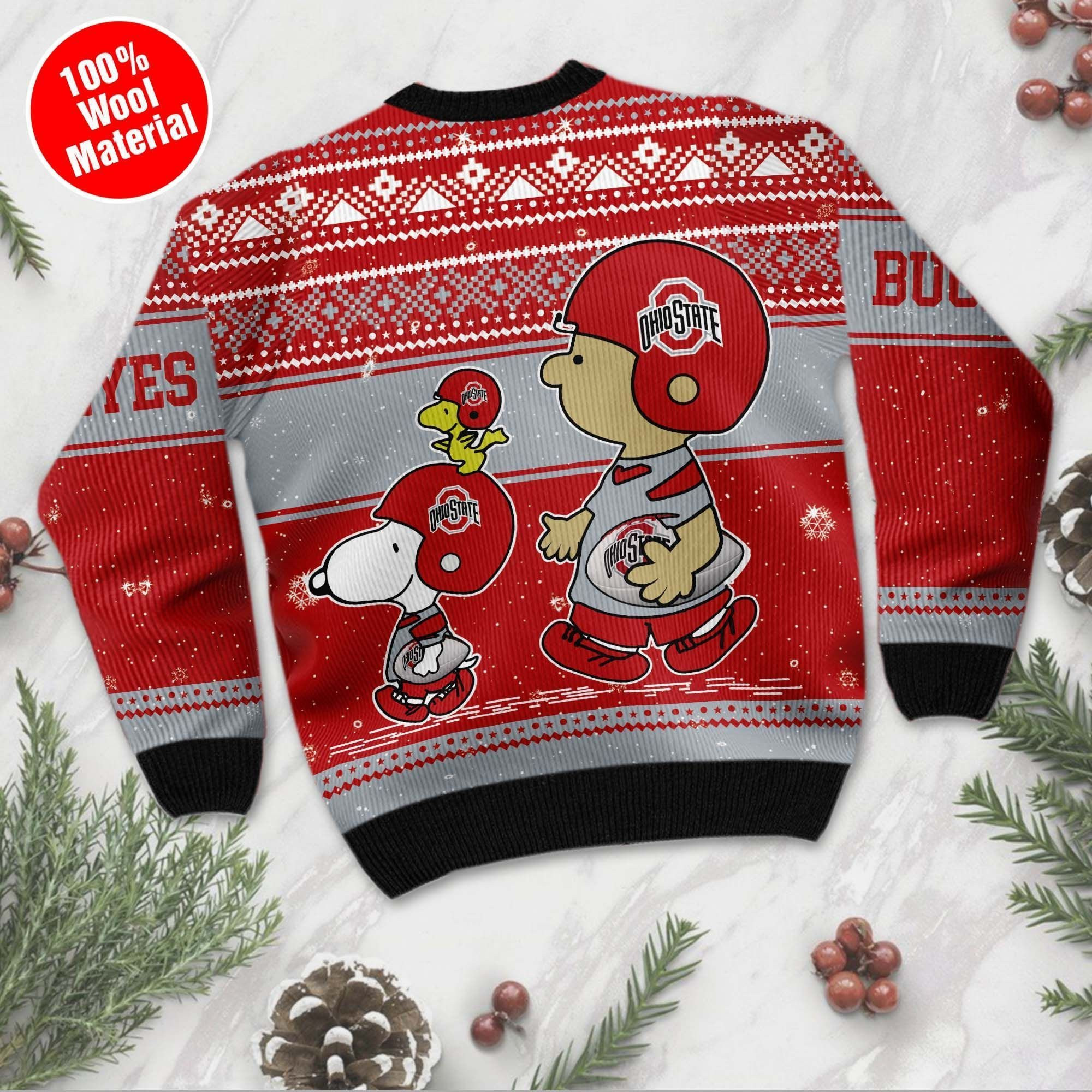 Ohio State Buckeyes Charlie Brown Snoopy Wear Football Jersey Ugly Christmas Sweater Adult 3D Funny Matching for family - Image 4
