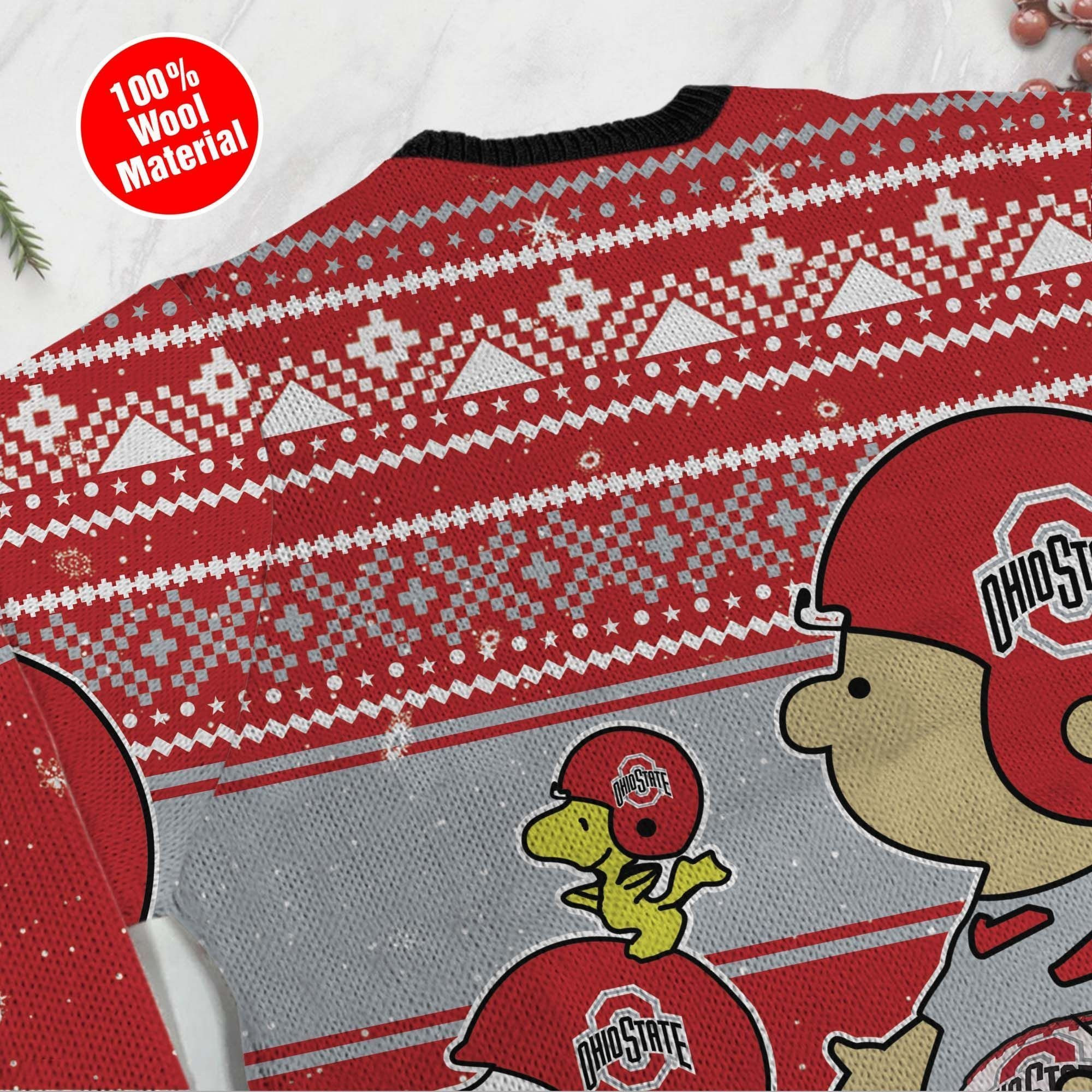 Ohio State Buckeyes Charlie Brown Snoopy Wear Football Jersey Ugly Christmas Sweater Adult 3D Funny Matching for family - Image 5