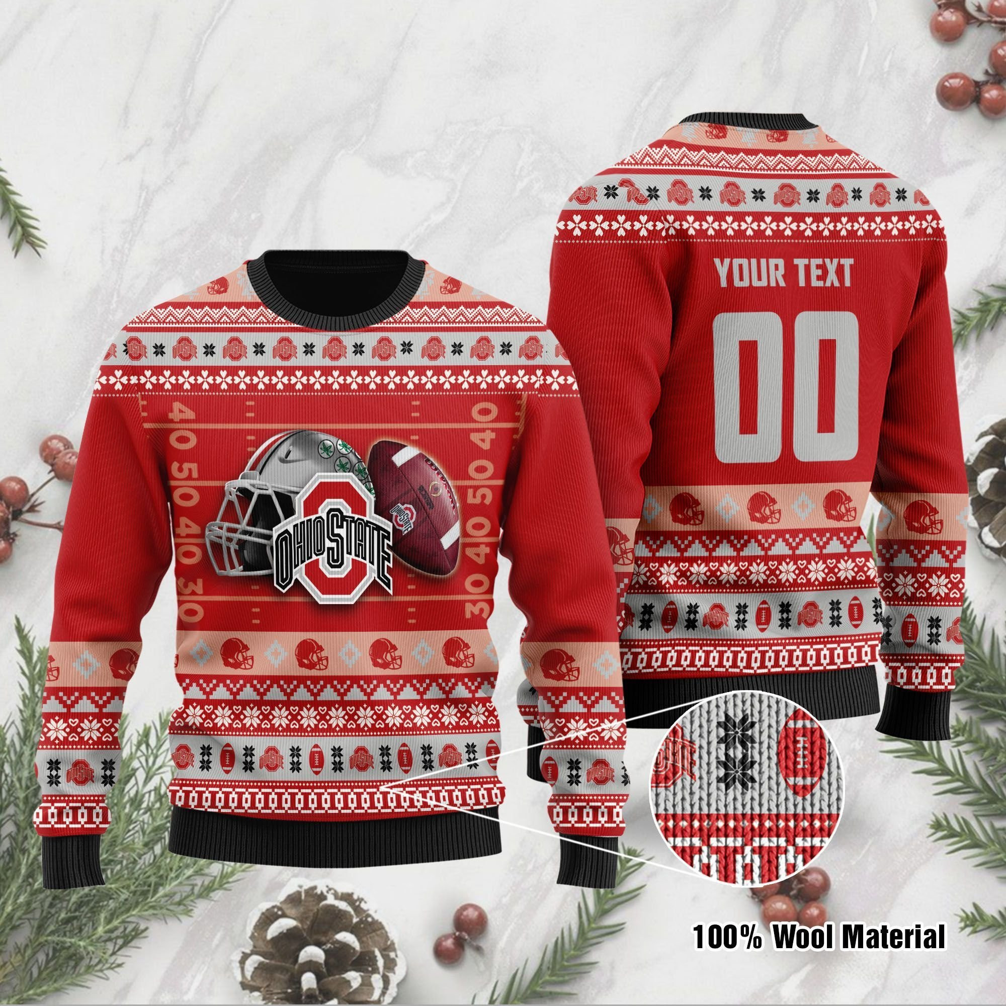 Ohio State Buckeyes Custom Name & Number Personalized Ugly Christmas Sweater Adult 3D Funny Matching for family