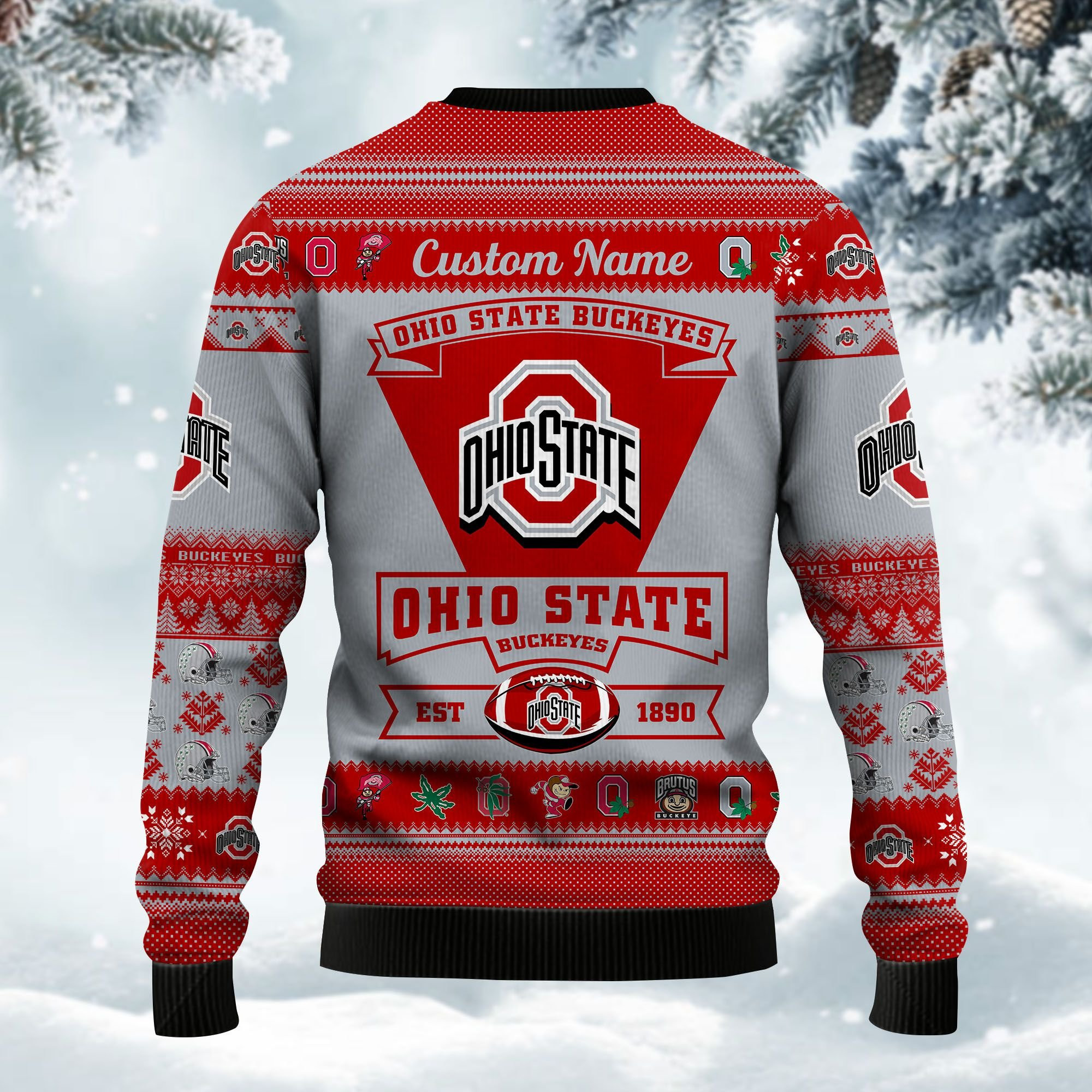 Ohio State Buckeyes Football Team Logo Custom Name Personalized Ugly Christmas Sweater Adult 3D Funny Matching for family - Image 4